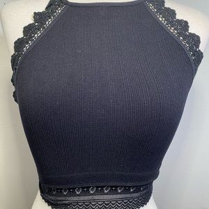 High Neck Crochet Lace Trim Bralette